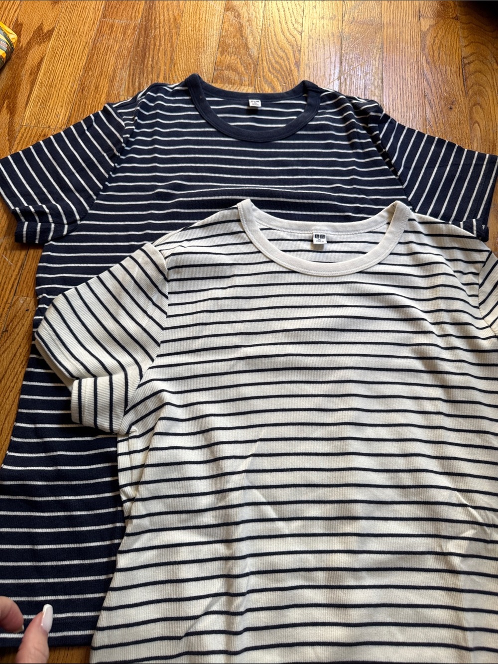 Uniqlo Navy & White Striped Crewneck Tee